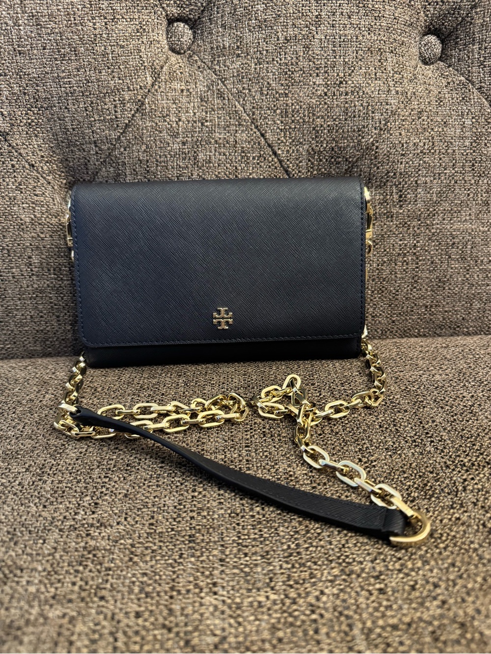 Tory Burch Emerson Chain Wallet Crossbody Navy Blue and Gold